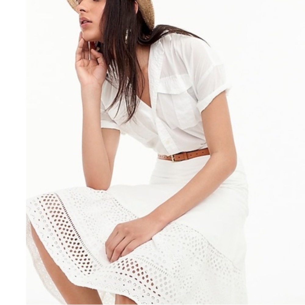 J. Crew Point Sur white tiered skirt in mixed eyelet NWT
